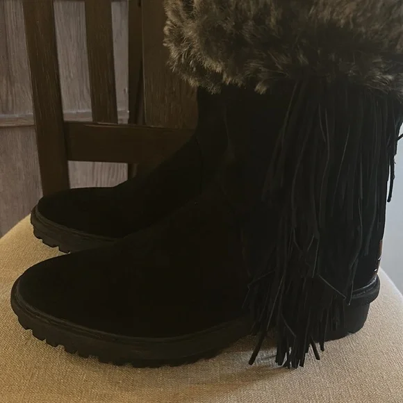 Sam Edelman Women’s Tilden Suede Leather Faux Fur Fringe Boots Black Size 9.5 - Picture 4 of 16
